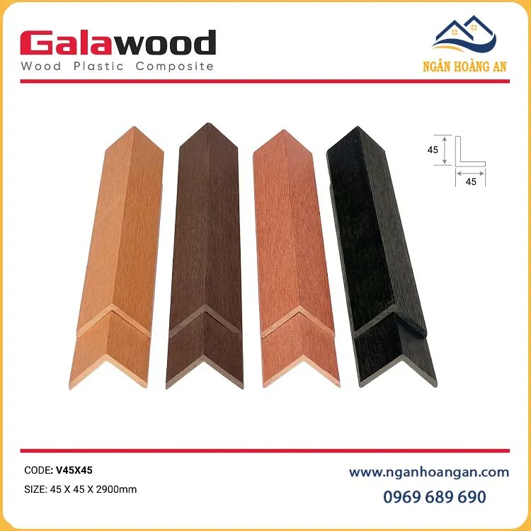 Nẹp Góc V Sàn Gỗ Nhựa Ngoài Trời Galawood V45X45 Red Brown